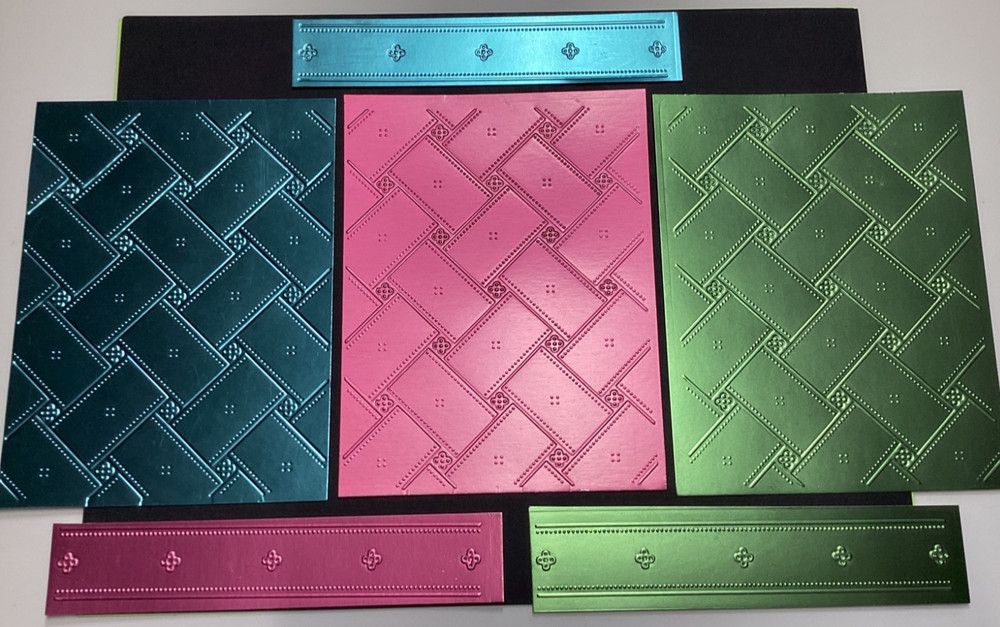 Matelasse Pre Cut Foil Card Toppers Using Anna Griffin Embossing Folder