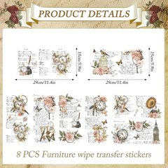 Flower Rub on Transfers for Crafts – 8 Sheets Vintage Floral Furniture Decals Bu