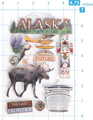 Die-Cut Dimensional & Glitter Accent Travel Scrapbook Sticker Sheet – Alaska Las