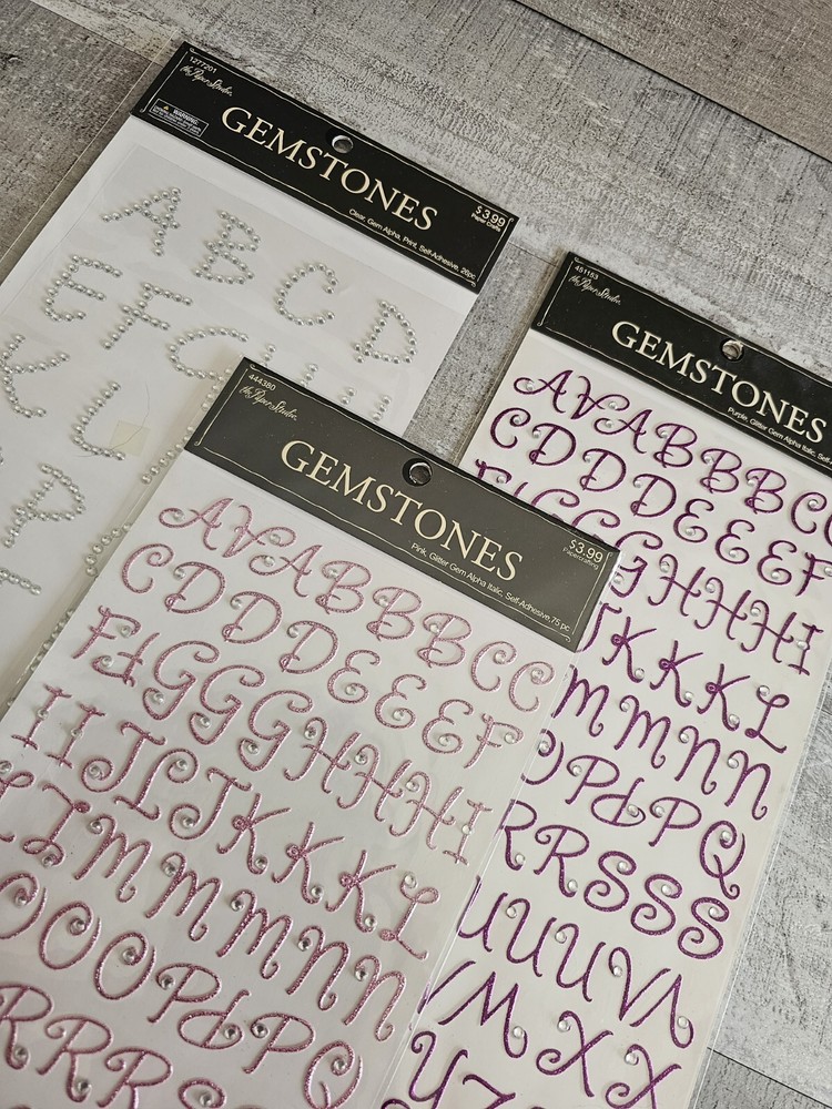 Sticker Lot – Alphabet Scrapbooking Stickers Letters Silver Pink Purple Gem #177