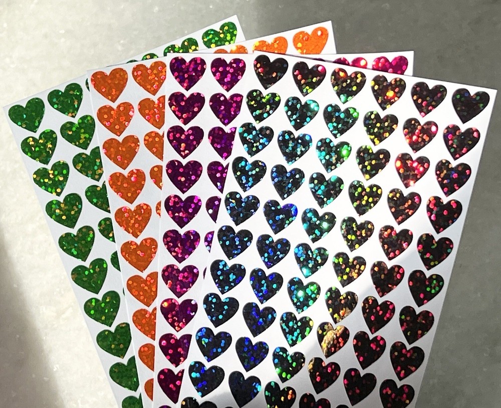 Holographic Sparkle Heart Stickers!~ 0.25 to 4 in ~ 13 Colors ~ Cards & Crafts!