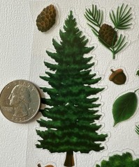 GREEN FOREST Mylar Stickers (19pc)Christmas Tree…Pine…Chestnut…Leaf…Card Making…