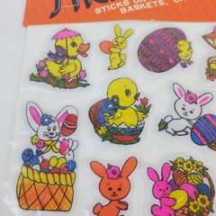 14 Vtg Stick-Ons Easter Unlimited Puffy Easter Bunny Eggs Chicks Stickers NOS