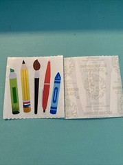 Vintage Sandylion School mylar foil sticker pencil, crayon, pen Paint Brush 1