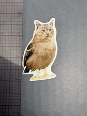 Weird and Unique “Meowl” Sticker Featuring Cat-Owl Hybrid for Journal Scrapbook
