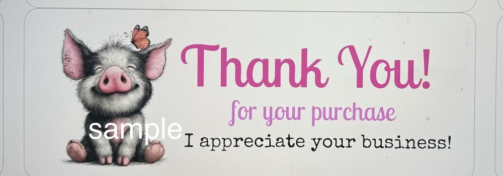 30 THANK YOU LABELS STICKERS SEALS CUTE PIG BUTTERFLY EBAY SELLER 1″ x 2 5/8″
