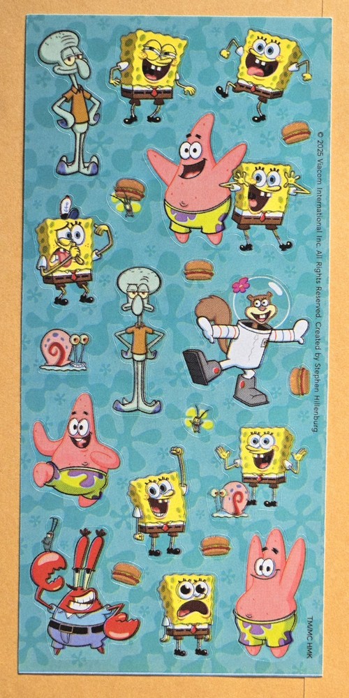 Spongebob Squarepants Sticker Sheet.