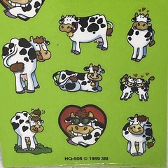 Vintage Stickers Post It Cow 4 Sheets Green 3M 1989 HQ-508