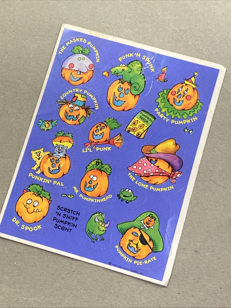 VINTAGE 80’S HALLMARK PUMPKIN SNIFF STICKER SHEET