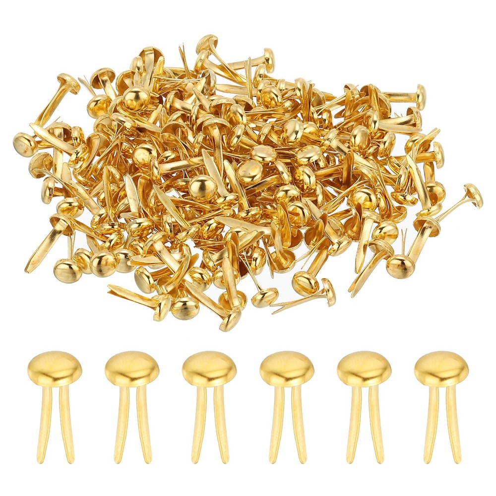 200 PCS Paper Brass Fasteners Split Pins Pastel Mini, Gold, 5 x 9 mm