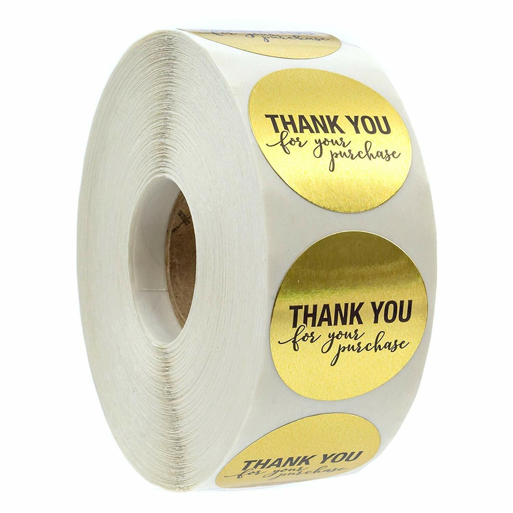 1.25″ Round Gold Foil Thank You for Your Purchase Stickers 1000 Labels Roll