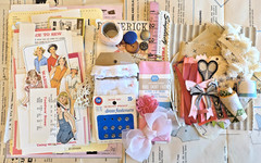 Vintage Sewing Ephemera Junk Journal Kit Pattern Papers Lace Notions Craft Lot