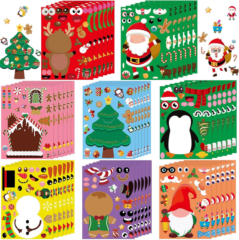 48 Sheets Christmas Stickers for Kids, Make a Face Stickers for Christmas Party