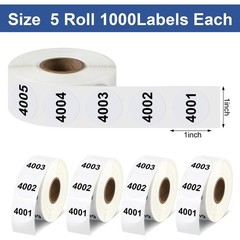 5000 PCS White Round Sequential Number Labels 1″ – 5 Rolls for Inventory & Wareh