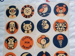 20 Lot Super Rare Vintage Antiques? Round Stickers Animals Fairs Moon Sun Odd