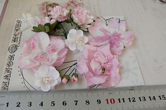 SOFT PINK & WHITE – 9 Flowers & 5 Rose Buds 6 Styles = PAPER Flowers 5-55mm VB4