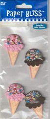RARE! Vintage Paper Bliss ICE CREAM CONES 3-D stickers 02592 FAST FREE SHIP