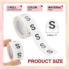1Roll Clothing S Size Stickers 1″ Round Coded Self-Adhesive Labels Black