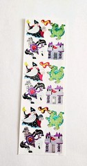 Vtg Sandylion Stickers Strip Medieval Wizard Knight Dragon Castle mylar foil
