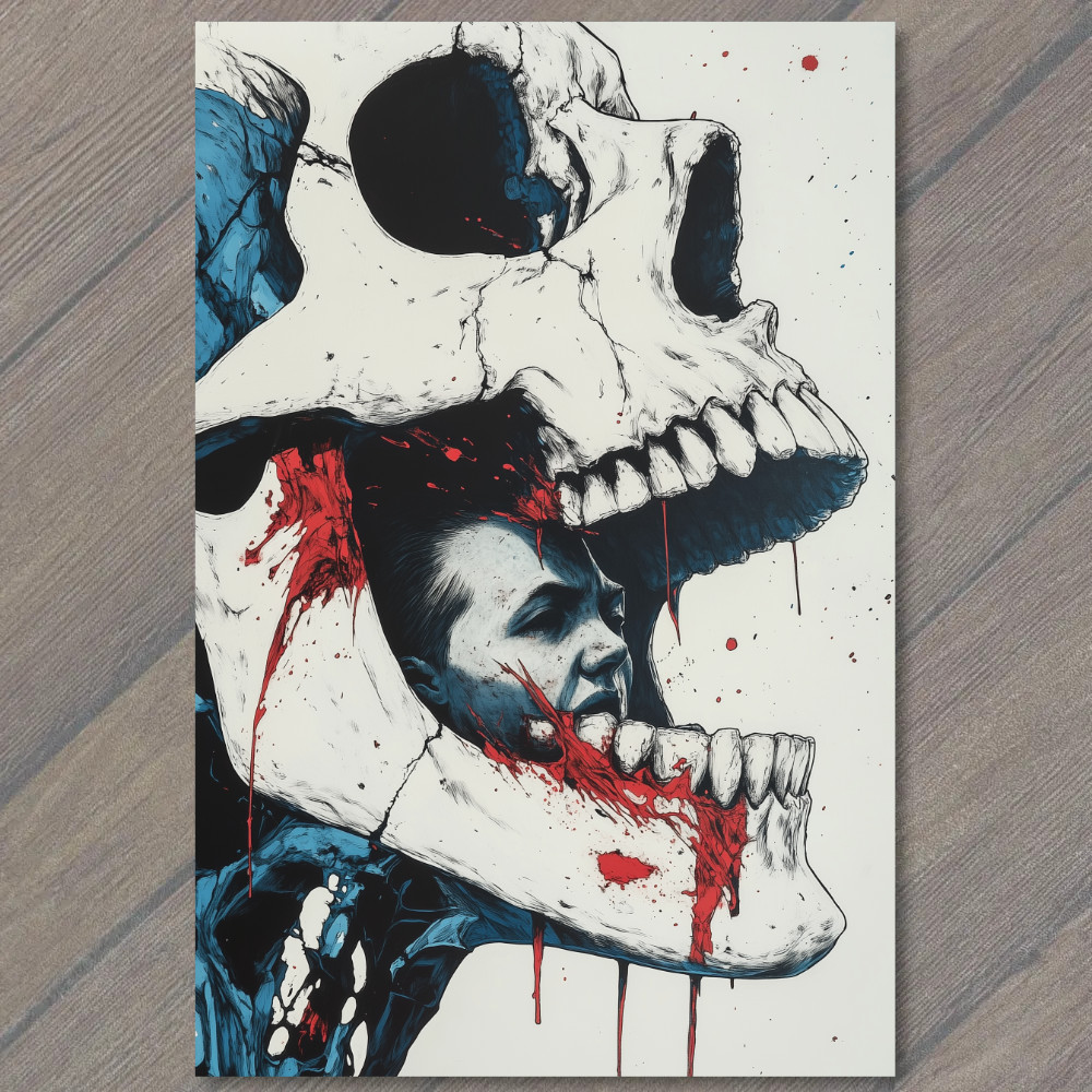 STICKER Giant Skull Devours Man Horror Gore Blood Splatter Surreal Teeth