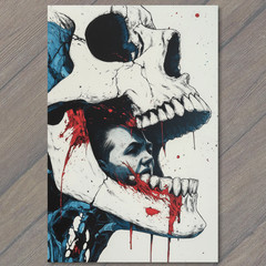 STICKER Giant Skull Devours Man Horror Gore Blood Splatter Surreal Teeth