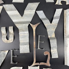 Huge Lot 40 Tin Aluminum Metal Letters Symbols Assortment Craft Rustic Brutalist