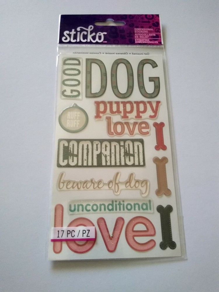 Scrapbooking Stickers Sticko Puffy Dog Words Good Puppy Companion Love Beware Of