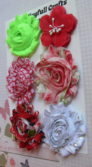 Red Green Silver White Christmas Time Cotton Organza 6Flower Mix 50-60mm NJC Z5D
