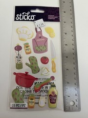 American Crafts sticko Cooking Cuisine Sticker Sheet Food Chef Theme 15 Pcs New