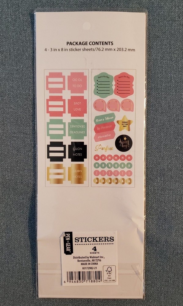 Pen+Gear 4 Sticker Sheets(3 in x 8 in/76.2 mm x 203.2 mm) 2 Different Styles|NEW