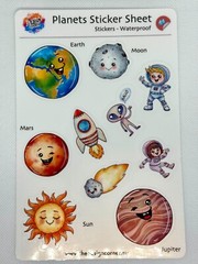 Planets Stickers (x21), Waterproof Sticker Sheets (x2), Earth Moon Rocket Space
