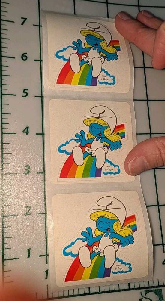 Vintage Stickers The Smurfs Smurfette Lot Of Three Stickers(Age Discoloration)