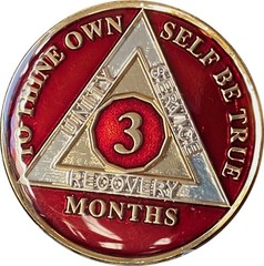 3 Month AA Medallion Metallic Mandarin Red 90 Day Sobriety Token Coin Chip