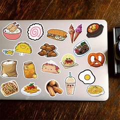 60 PCS Cute Food Stickers Snack Hamburger Pizza Cake Donuts Vinyl Waterproof