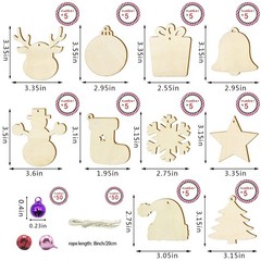 Pseutio 50 PCS Unfinished Wooden Christmas Ornaments DIY Christmas Wooden Sli…