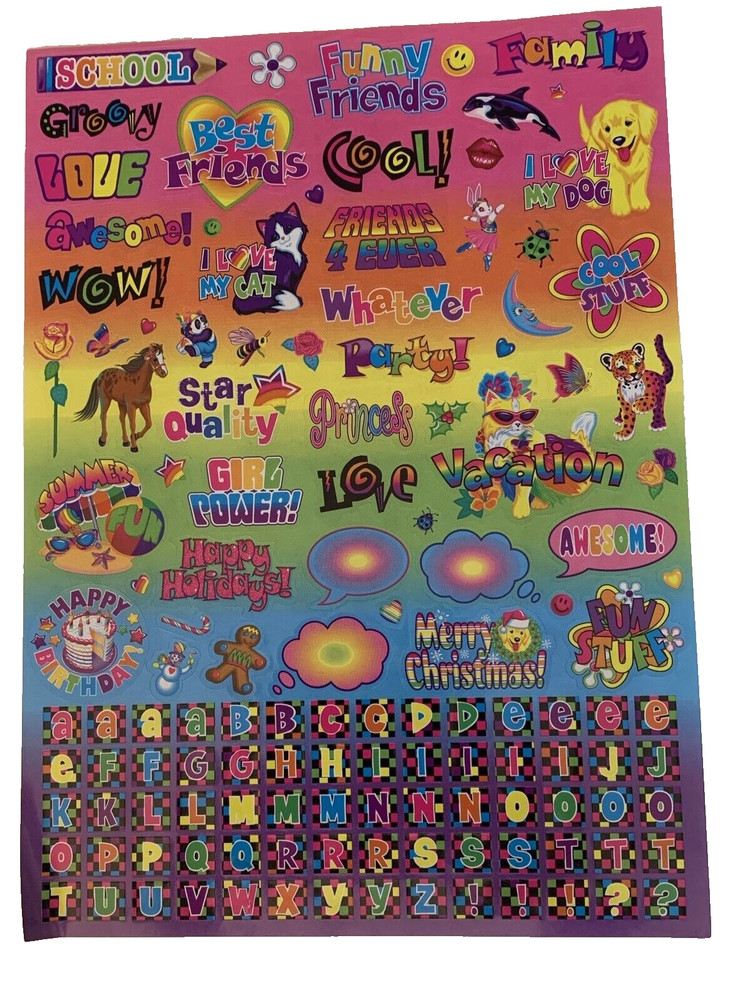 Vintage Lisa Frank Vintage Y2K Sticker Sheet Friends Holidays Alphabet S1273-01