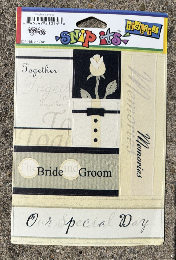 PEBBLES INC PRINTED CARDSTOCK STICKERS SNIP ITS WEDDING SAMPLER *