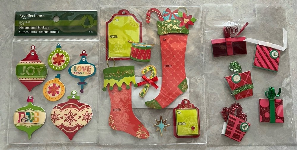 Recollections Christmas 3Pc Dimensional Sticker Lot Ornaments Gift Tags