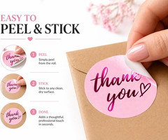 500 Pcs Thank You Stickers – 1.5 Inch Pink round Labels with Purple Foil Script