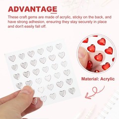 5 Sheet Heart Gem Stickers 8mm, Self Adhesive Rhinestones Jewel Sticker Red