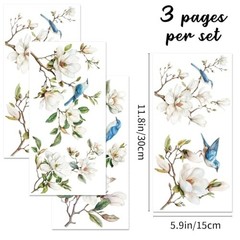 Vintage Rub on Transfers 3 Sheets Magnolia Flowers Birds Furniture DIY Craft