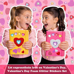 676 Pcs Valentines Heart Foam Stickers,4 Sizes 5 Colors Glitter Self Adhesive He