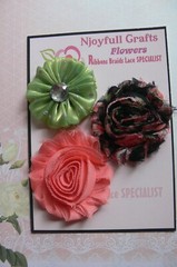 APRICOT BLACK GREEN Blend Mix – Fabric Organza 3 Pack Flower 50-60mm N4 NJC