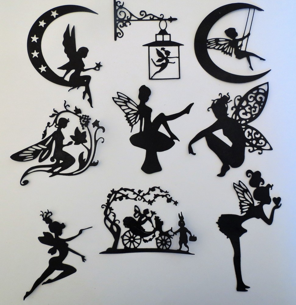 Fairies #2 Fairy Intricate Paper Die Cut Embellishments scrapbooking 9 pc Black
