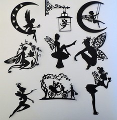 Fairies #2 Fairy Intricate Paper Die Cut Embellishments scrapbooking 9 pc Black