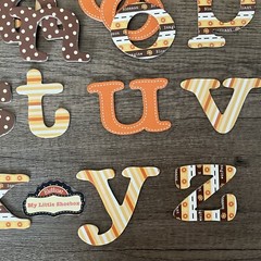 Set of 36 Chipboard Letters Autumn Orange Brown Polka Dots Stripes Scrapbooking