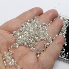 5000 Glass Tube Bugle Beads 2X2mm White Silver-Lined + Storage Box