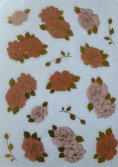 PEACH ROSE Gold Foil Mylar Stickers(16pc)3”x 4”Garden •Leaf•Flowers•Card Making•