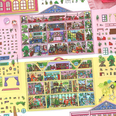 2PCS Foldable 3D Sticker Scene Book for Adults & Teens, DIY Isometric House