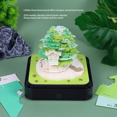 3D Memo Pad Tree House 2026 Desk Calendar Paper Sculpture Notepad Notes (Green)